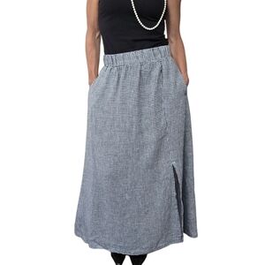 Quince Linen Gingham Midi Skirt Small Quiet Luxury Cottagecore Capsule Chic